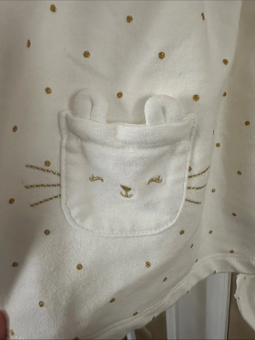 Carter's Cream Long Sleeve Polka Dot Dress with Kitty Pockets